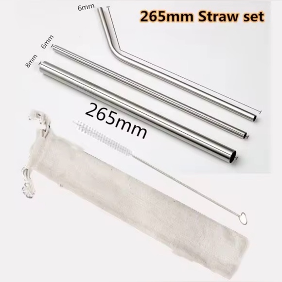 8.5" Drinking Straws Reusable 5-pcs Set 2 Straight|1 Bent|1 Brush|Bag
#0925249 - Picture 3 of 5
